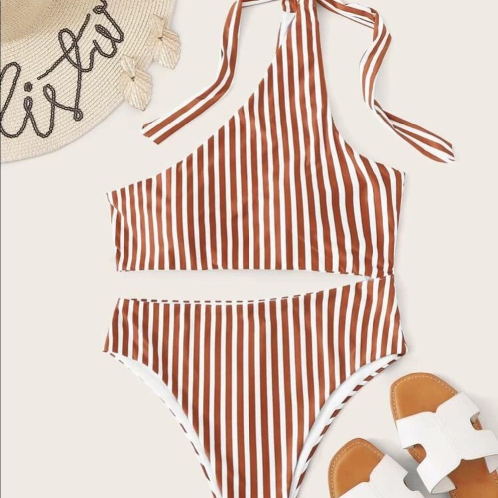 !!SOLD!! Striped One Piece Swim W/ Bow Shoulder - Picture 6 of 6